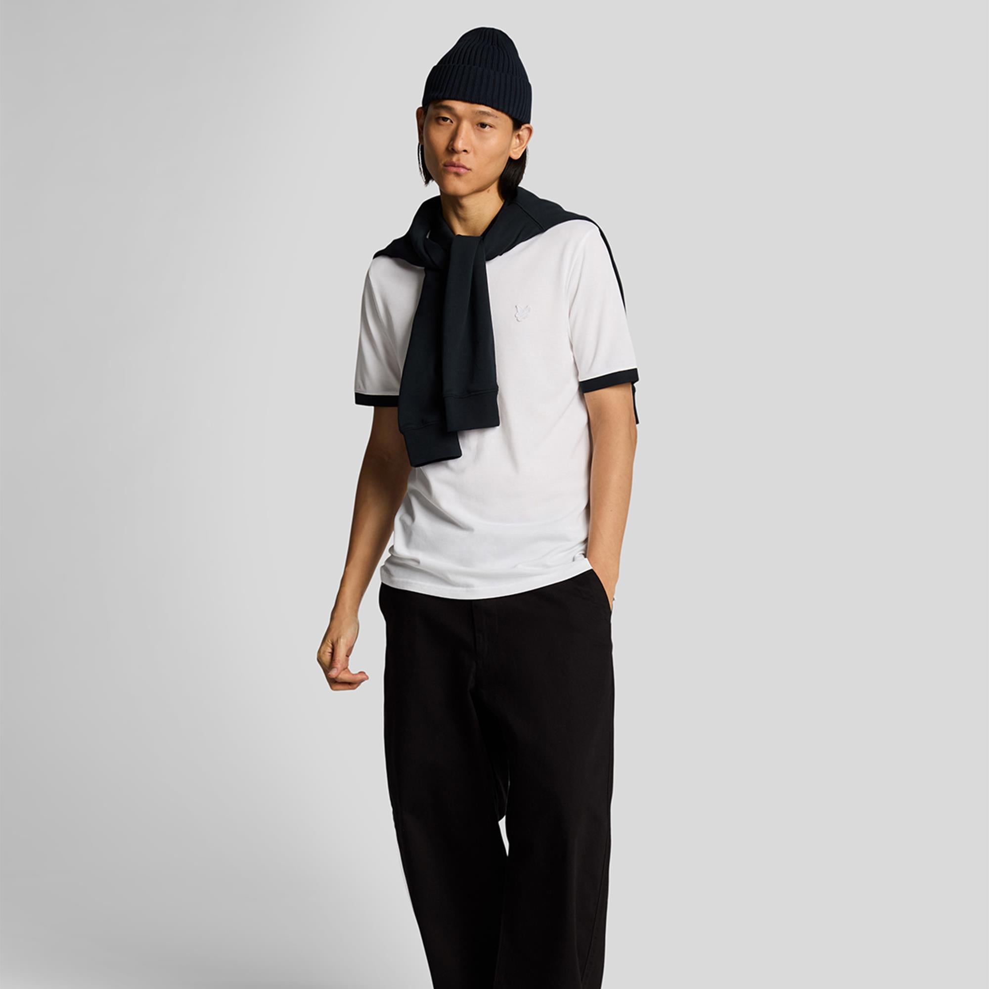 Lyle & Scott Superfine Ringer Polo Shirt White/Dark Navy